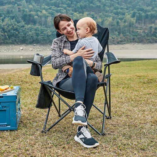 Ever Advanced Folding Camping Chair - High Back Padded Oversized Portable Lawn Chairs | Lightweight Steel, Black - 2 Pack
