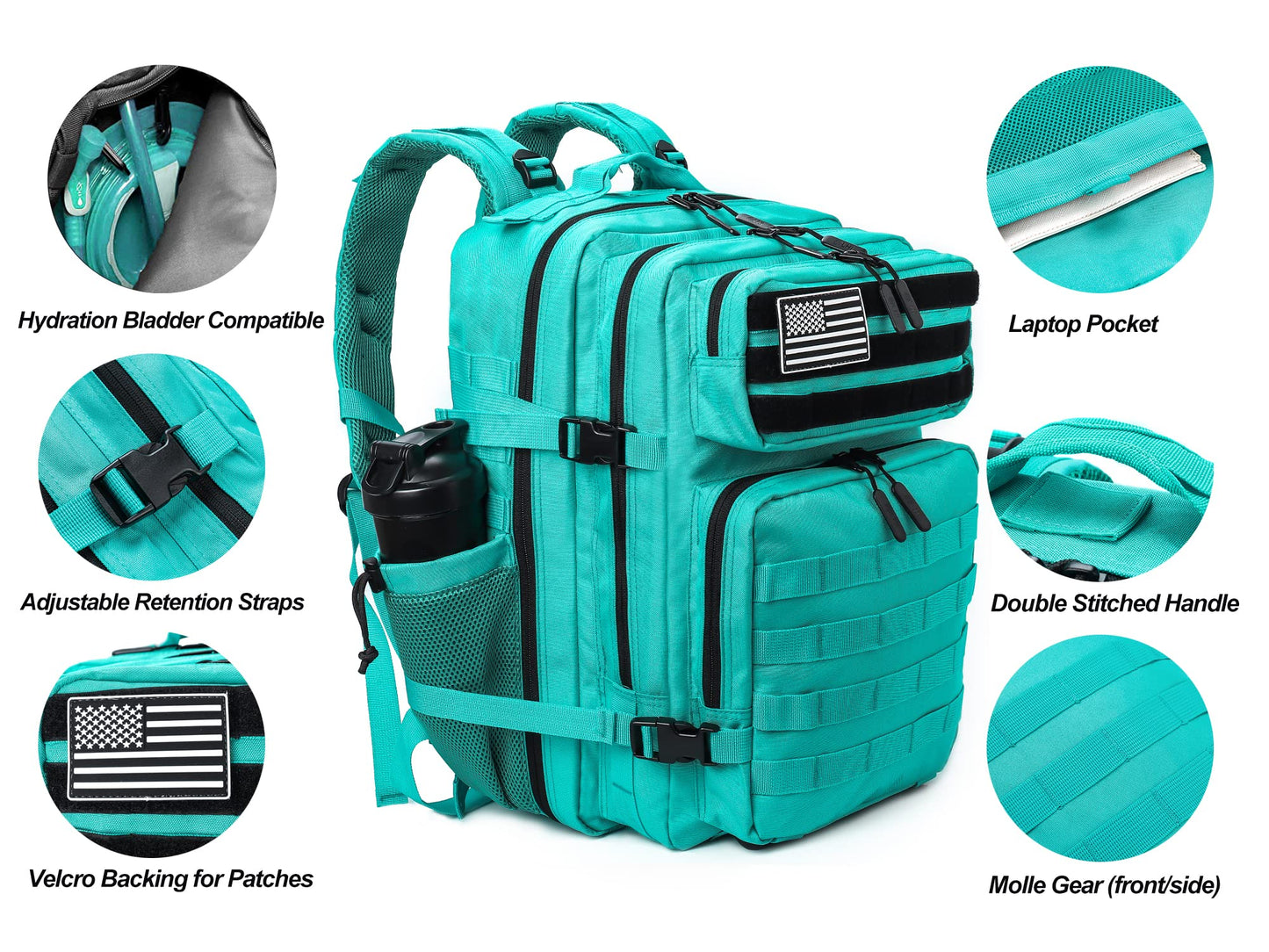 LHI Military Tactical Backpack for Men and Women 45L Army 3 Days Assault Pack Bag Large Rucksack with Molle System Lake Blue