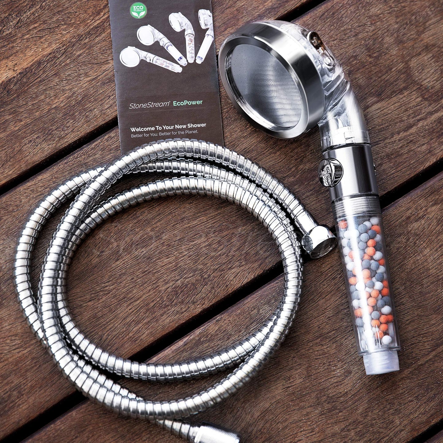 Original StoneStream EcoPower High Pressure Handheld Shower Head + Wall Showerhead Combo