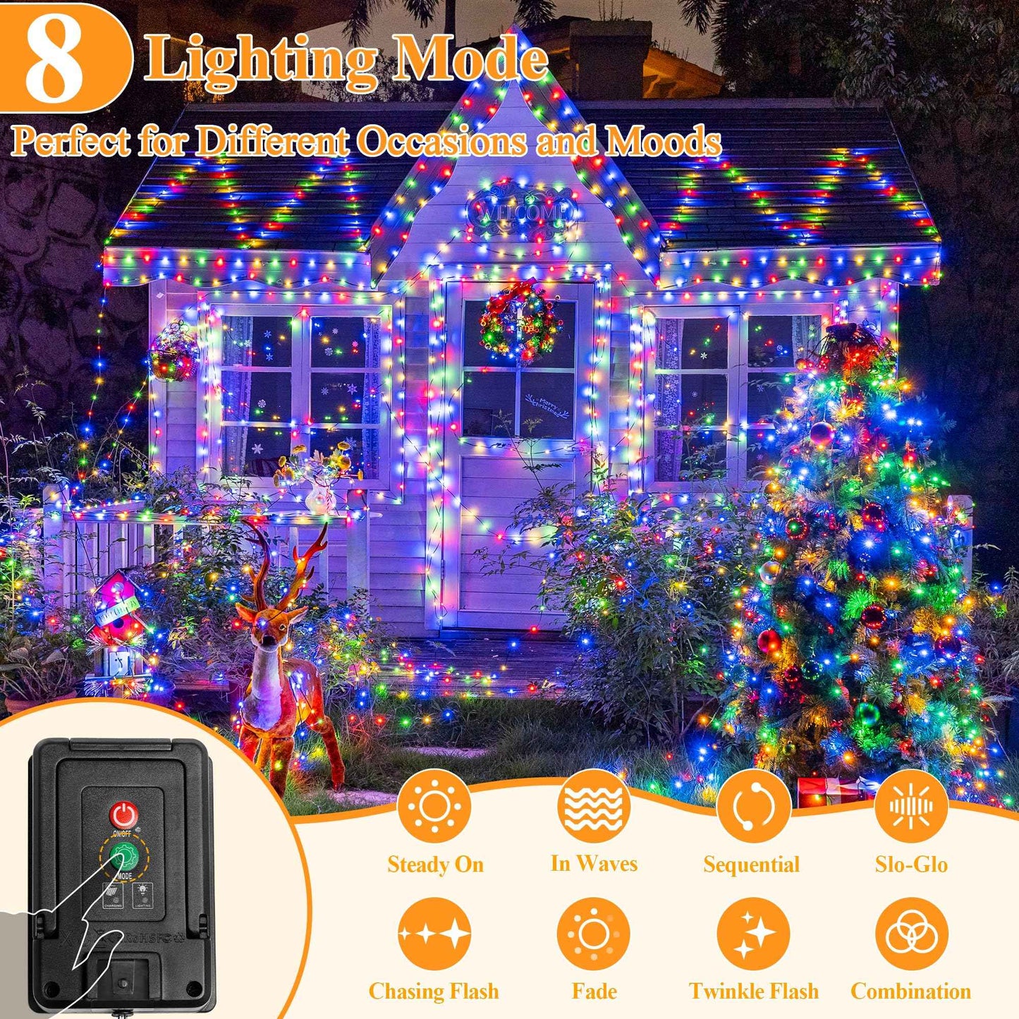 2 Pack Solar String Lights Total 480LED 158FT, IP67 Waterproof Solar Lights for Outside with 8 Modes, Upgraded Solar Panel Fairy Lights for Garden Party Wedding Decorations (Cool White)