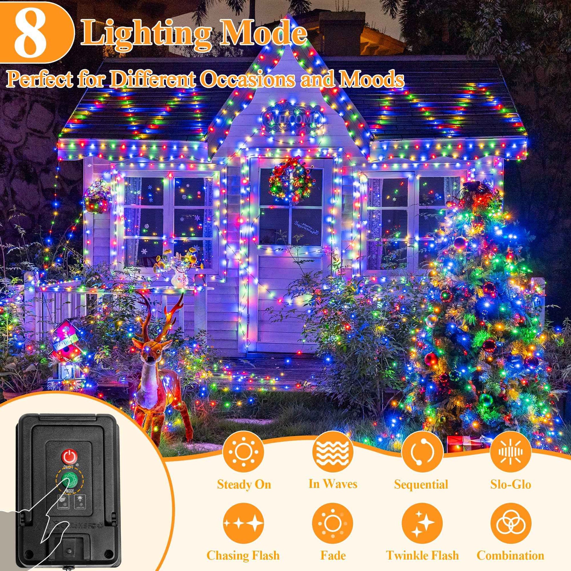 2 Pack Solar String Lights Total 480LED 158FT, IP67 Waterproof Solar Lights for Outside with 8 Modes, Upgraded Solar Panel Fairy Lights for Garden Party Wedding Decorations (Cool White)