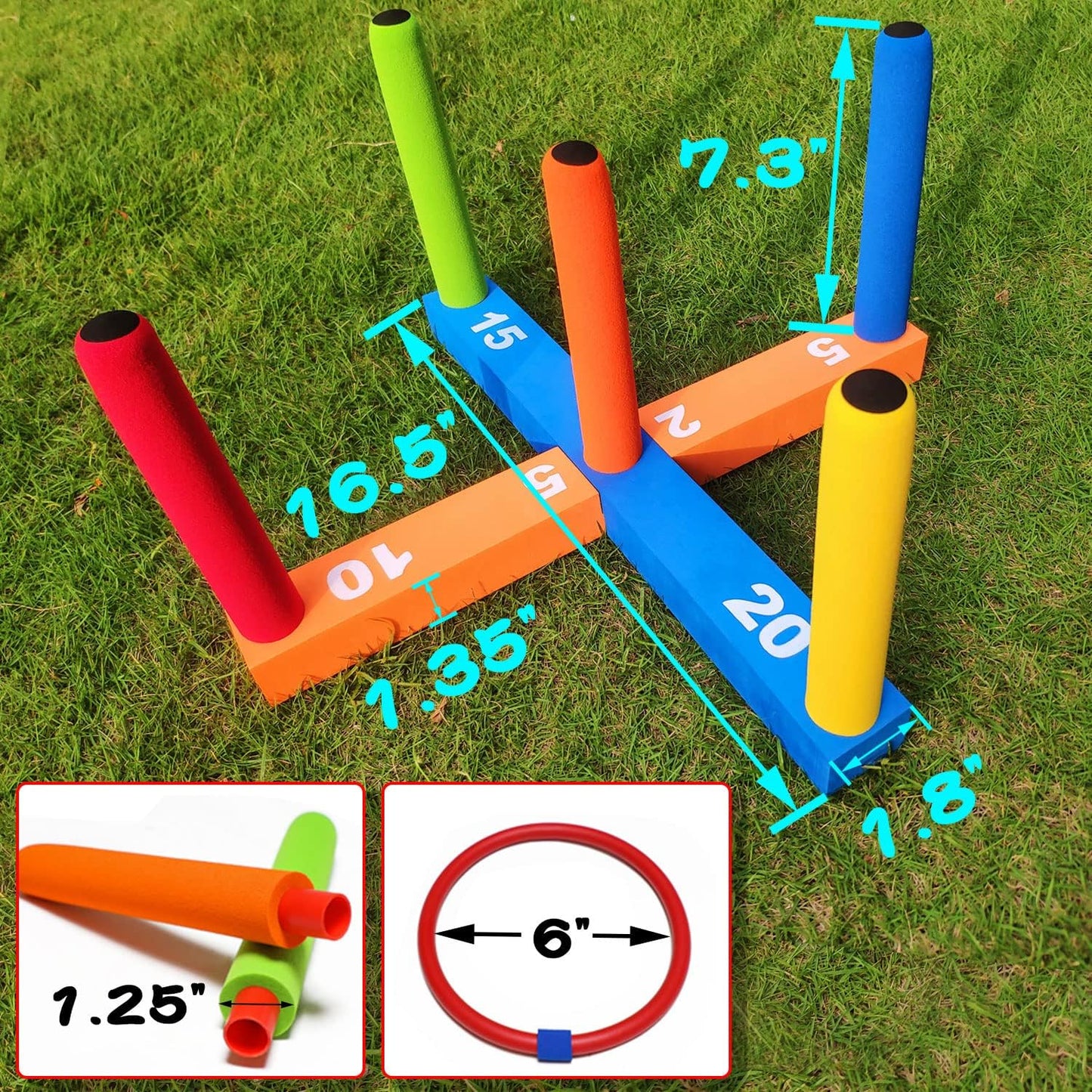 Skiennix Ring Toss Game - Fun Indoor & Outdoor Activity for Kids and Family | 5 Poles, 16 Rings in 4 Colors