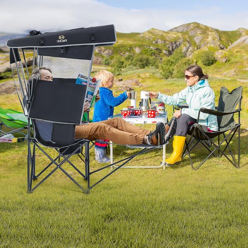 Nice C Chair with Canopy, Heated Camping Chair with Battery, Outdoor Sports Chairs with Shade, Heated Folding Umbrella Lawn Chairs, with Removable Footrest (1-Pack)