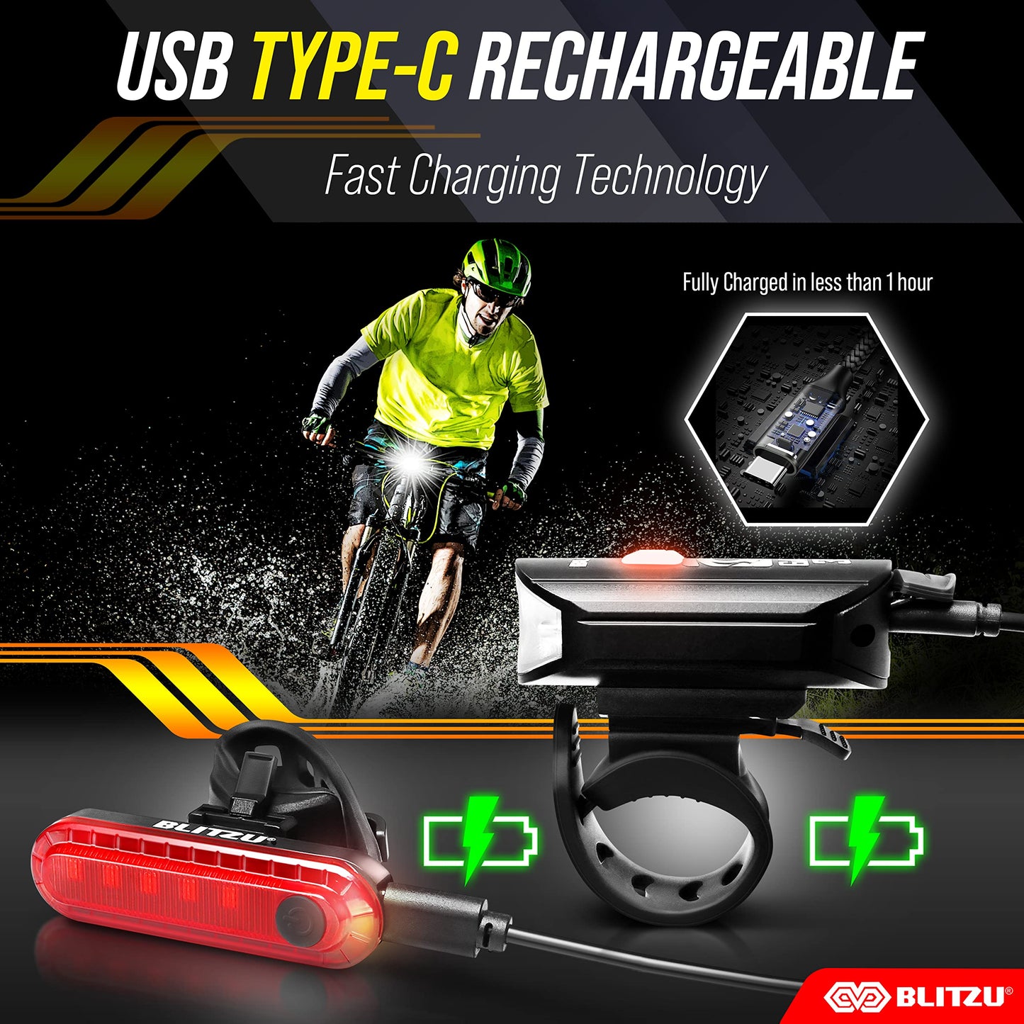 Bike Lights for Night Riding, Super Bright Bicycle Reflectors, USB Rechargeable Bike Lights Front and Back, Water-Resistant, 4+5 Modes Headlight Taillight Set for Safety, Men, Women & Kids Gator 390