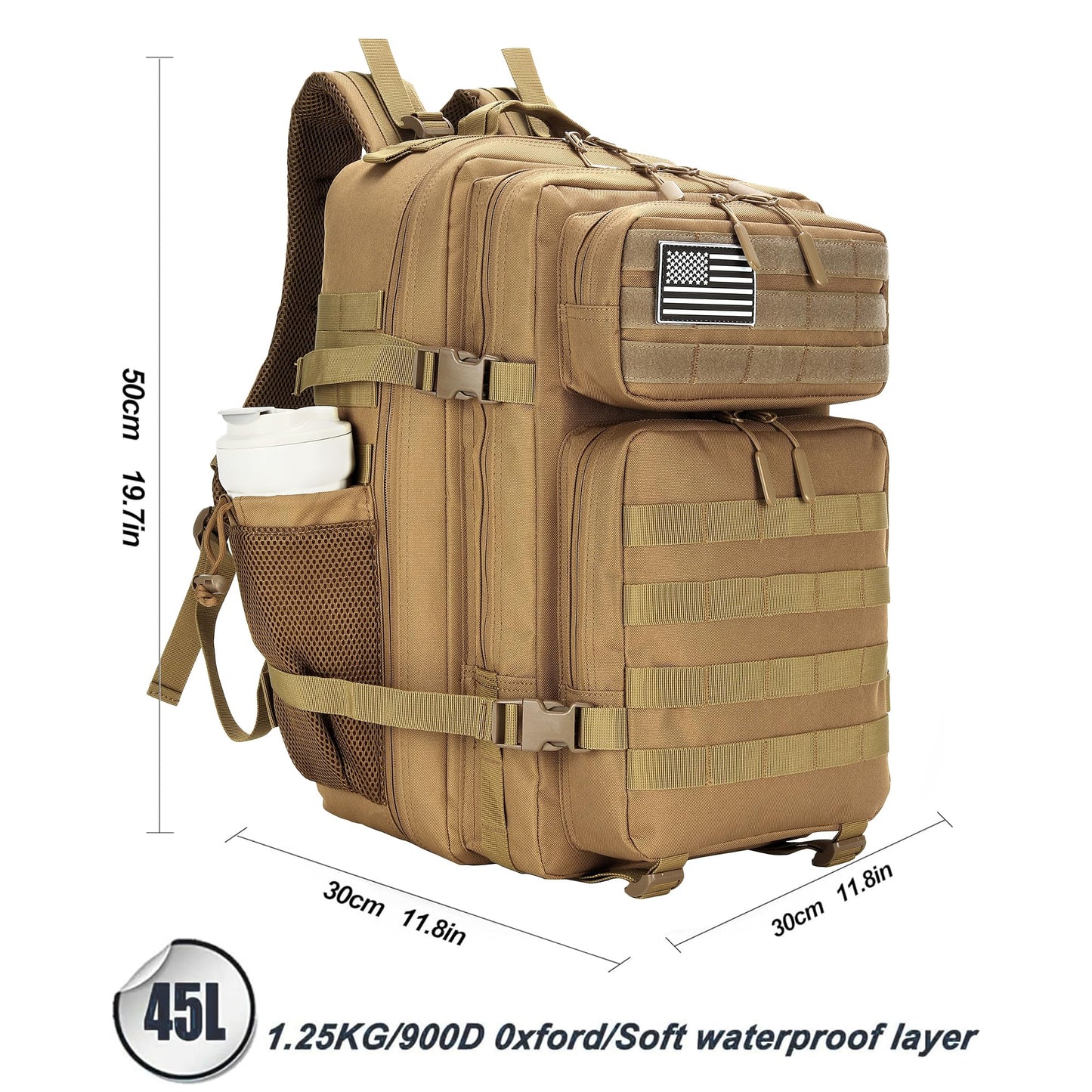 Lovelinks21 45L Tactical Assault Backpack 3 day assault pack with Molle Waterproof backpack Rucksack for Tactical Backpacks (khaki)