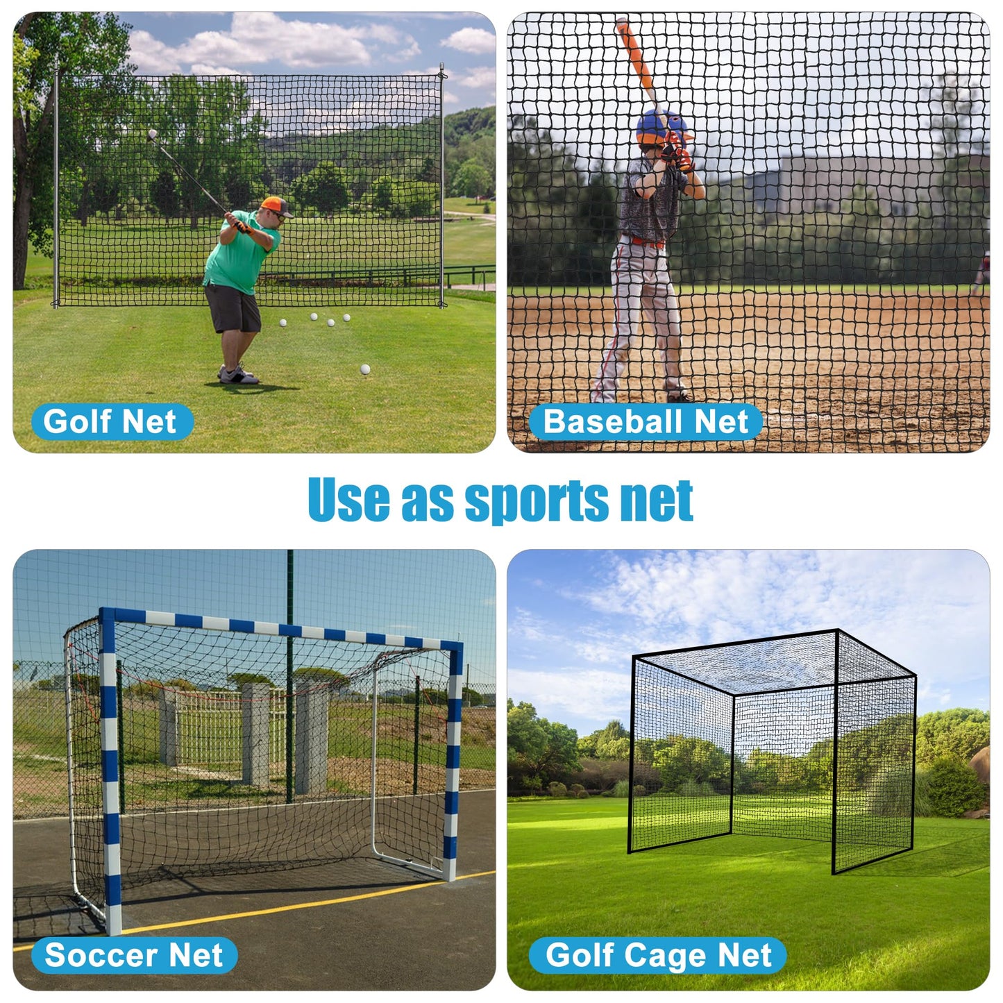 Nylon Golf Hitting Net 10x10FT,Easy Setup Hitting Net with Rope and Elastic Buckle, Sturdy Golf Netting,Weatherproof Sports Net,Backstop Net for Golf, Baseball, Softball,Hockey, Soccer