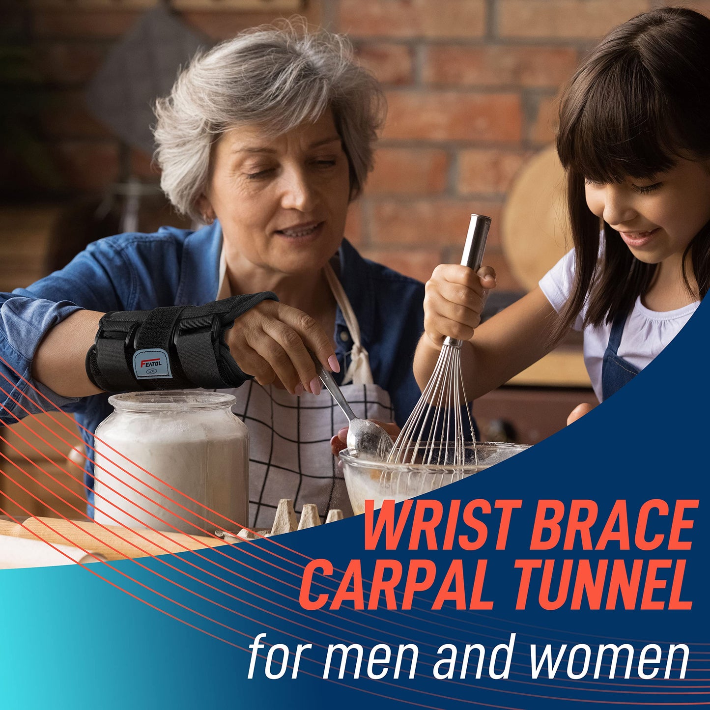 FEATOL Carpal Tunnel Wrist Brace Night Support 2 Pack - Wrist Splint for Pain Relief Tendonitis, Sprained, Arthritis - Metal Splint Stabilizer With Hand Brace -FOR Sleeping Women Men -Right&Left(M/L)