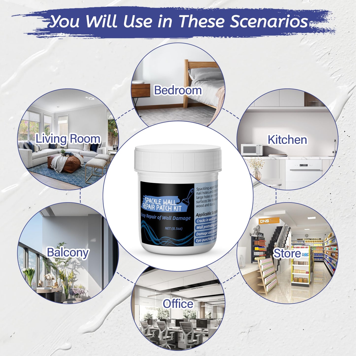 Oriflame Drywall Repair Kit: 8.5 Ounce Spackle Wall Repair with Patch/Scraper/Sandpaper/Gloves - White Wall Putty for Nail Holes/Cracks/Dents/Stains/Peeled Wall