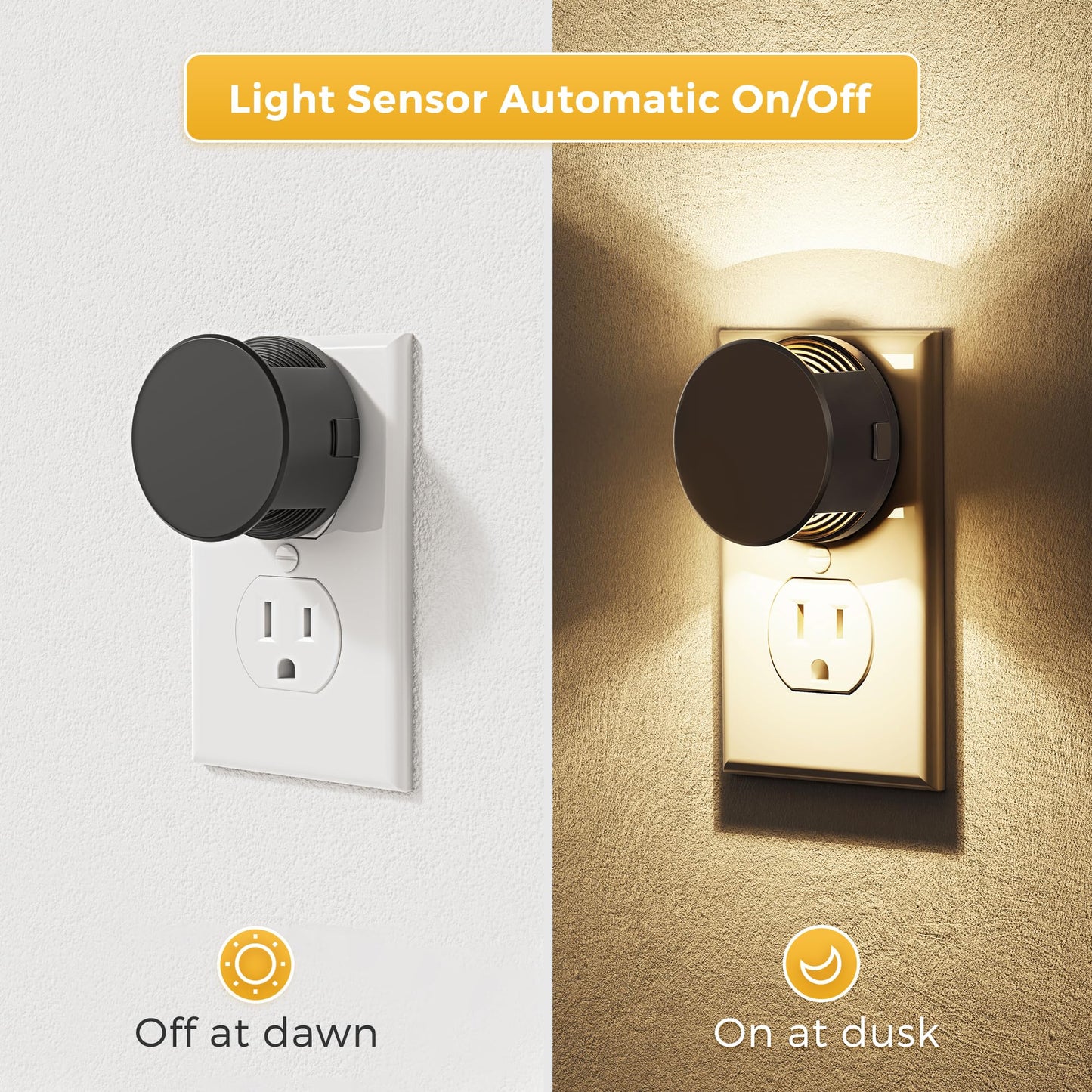 L LOHAS LED Night Lights Plug into Wall,[2-Pack] Plug in Night Light with Dusk to Dawn Sensor,Brightness Adjustable,3000K Warm White,Dimmable Nightlight for Adults Hallway Bathroom