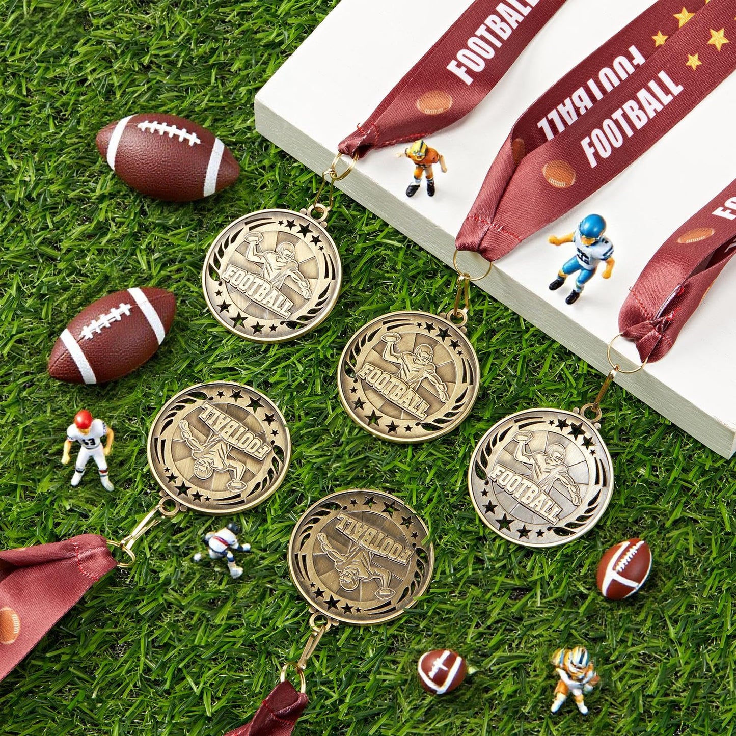 Liliaafar 36 Pack 12/36 Pack Gold Medals 2" Football Soccer Baseball Golf Basketball Metal Medals Bulk Metal Award Trophies for Adults Team Sports Event Prizes Gifts (Football)