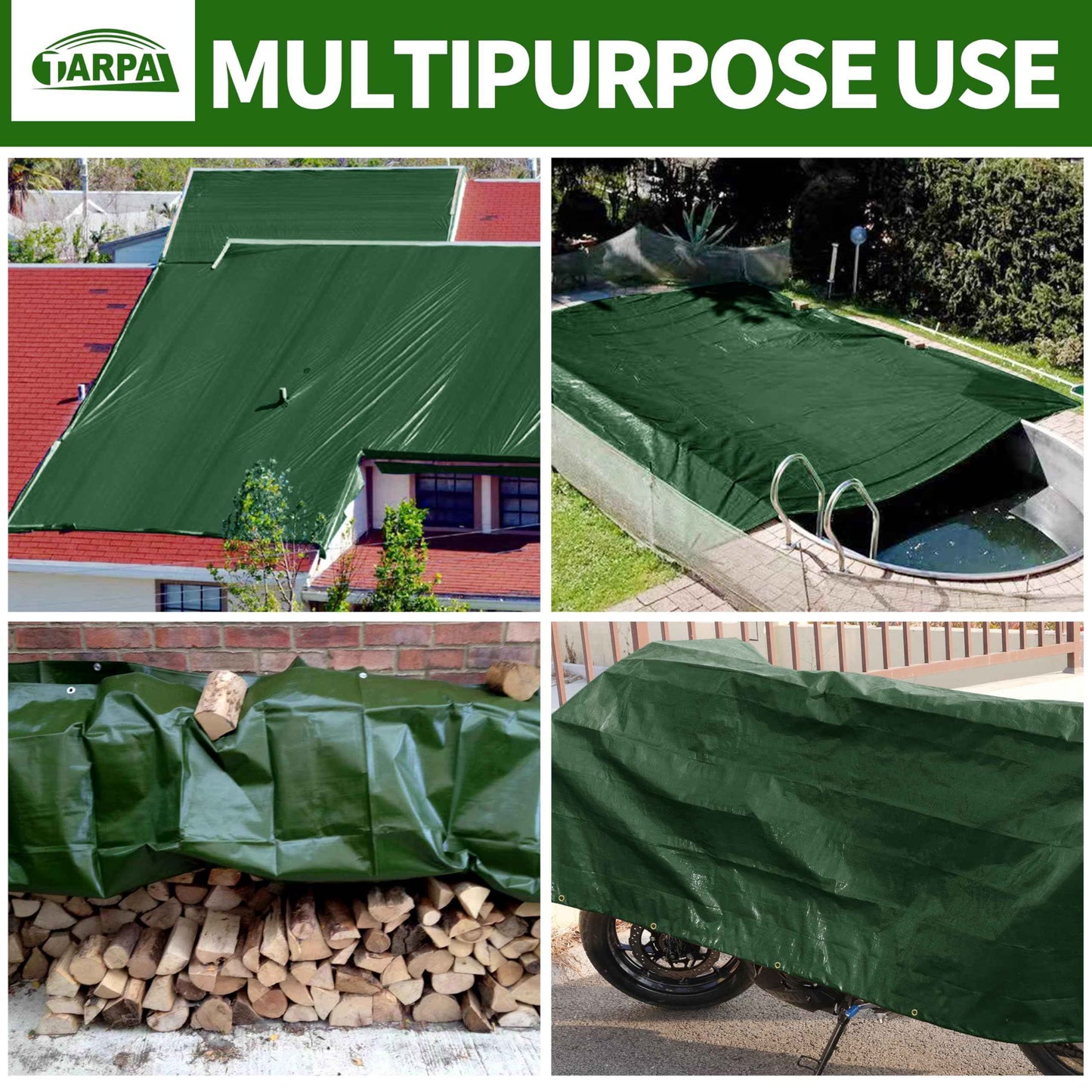 TARPAL 4x8FT Heavy Duty Waterproof Tarp 16mil Thick Tarps with Metal Grommets Every 17.7" UV Protection&Tear -Resistant Cover for Firewood,Roof,Pool,Car,RV&Outdoor Furniture（Green/Blue）