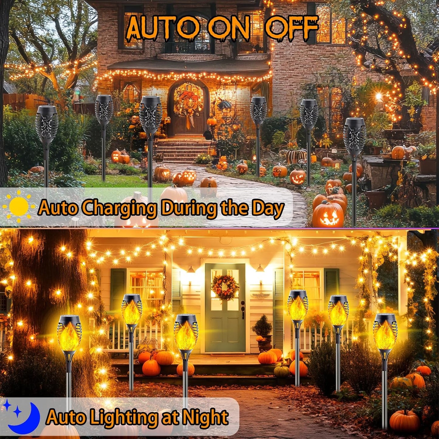 10 Pack Mini Solar Torch Lights - Flickering Flame Outdoor Decor for Halloween, Waterproof Solar Garden Pathway Lights