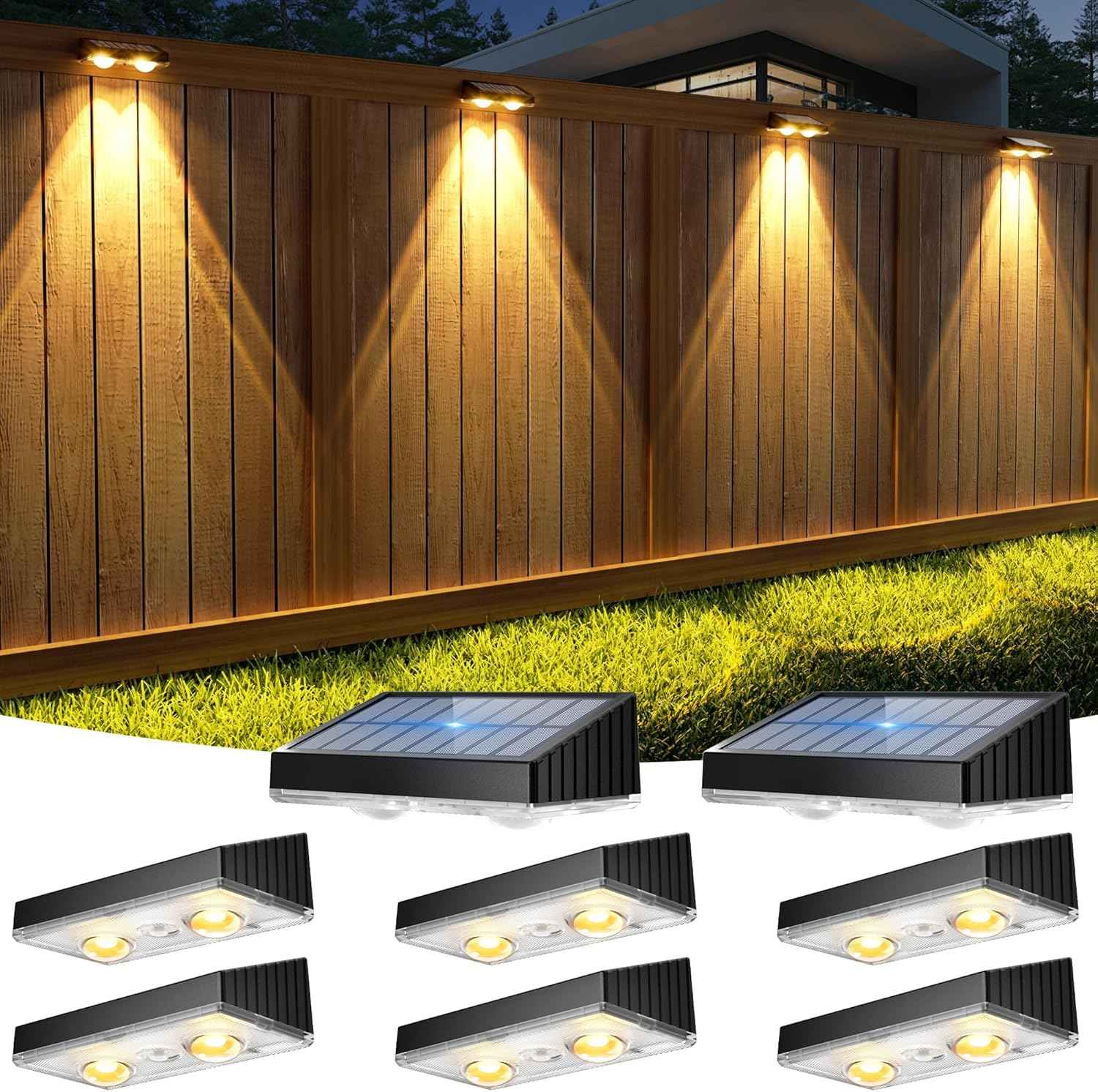 Solar Fence Lights Outdoor - Waterproof Warm White LED Lighting for Backyard, Deck & Patio (16 Pack, Black)