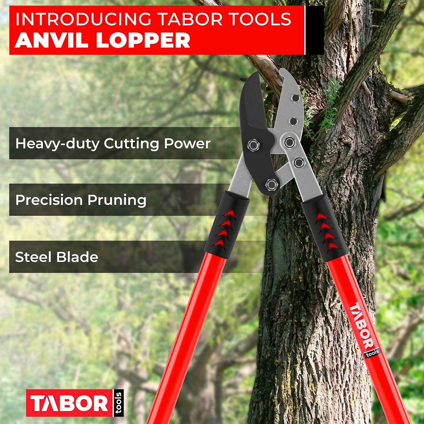 TABOR TOOLS GG12A Anvil Lopper with Compound Action, 30 Inch Tree Trimmer, Thick Branch Cutter with ⌀ 2 Inch Cutting Capacity, Chops Thick Branches with Ease.