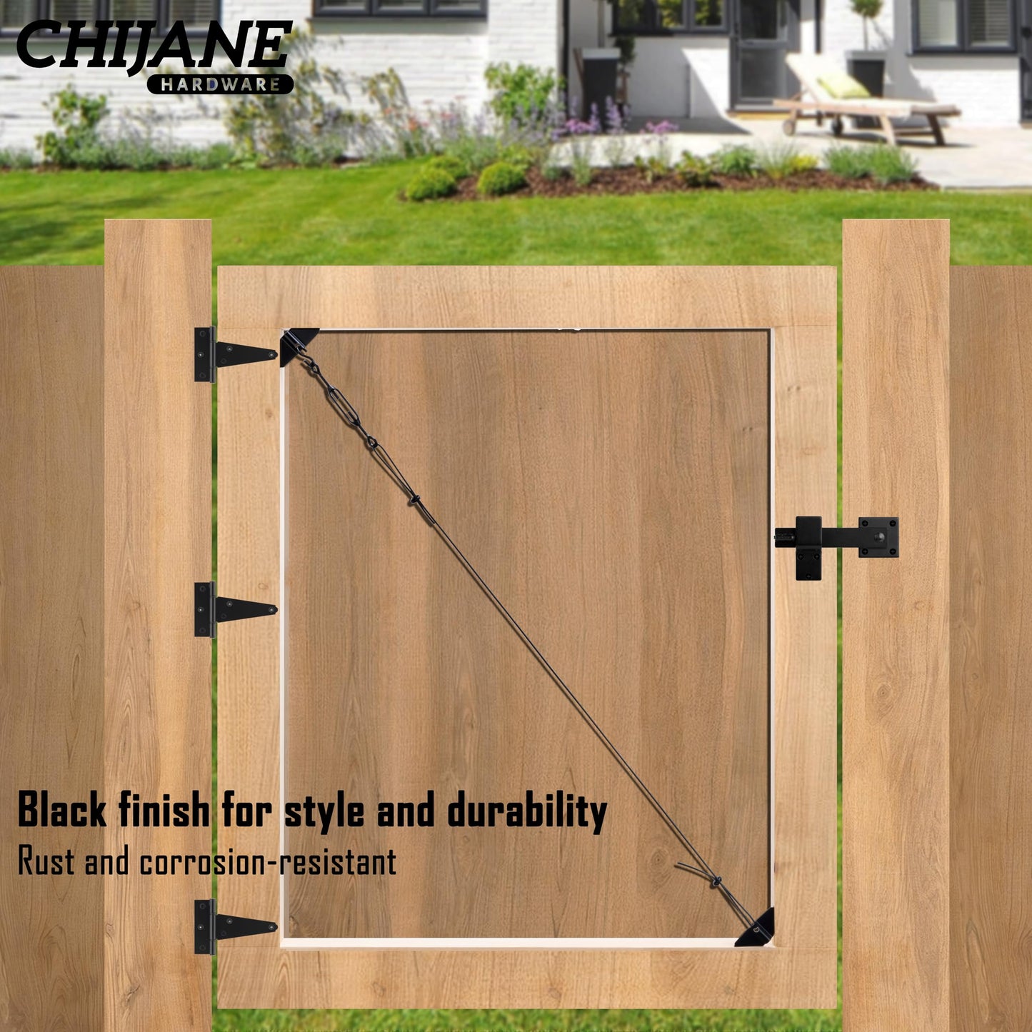 CHIJANE Durable Anti Sag Gate Kit Gate Hardware Support Cable Set for Sliding Gate,Steel Fence Door Repair Kit Anti-Sagging Gate Kit Gate Latch for Wooden Fence Outdoor, Black No Sag Gate Frame Kit