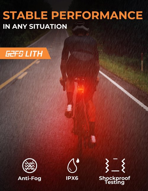 G2FS LITH 150 Lumens Rechargeable Bike Tail Light, IPX6 Waterproof Bicycle Rear Cycling 220° Wide Visible Safety Flashlight, 5 Light Mode Road Mountain Night Ride Hiking, Cycling, Camping, Boating