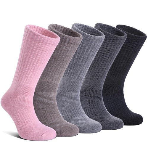 LANLEO Merino Wool Hiking Socks for Women Men Thermal Winter Warm Thick Cushion Moisture Wicking Crew Work Boot Socks 5 Pairs Solid Color C,Large