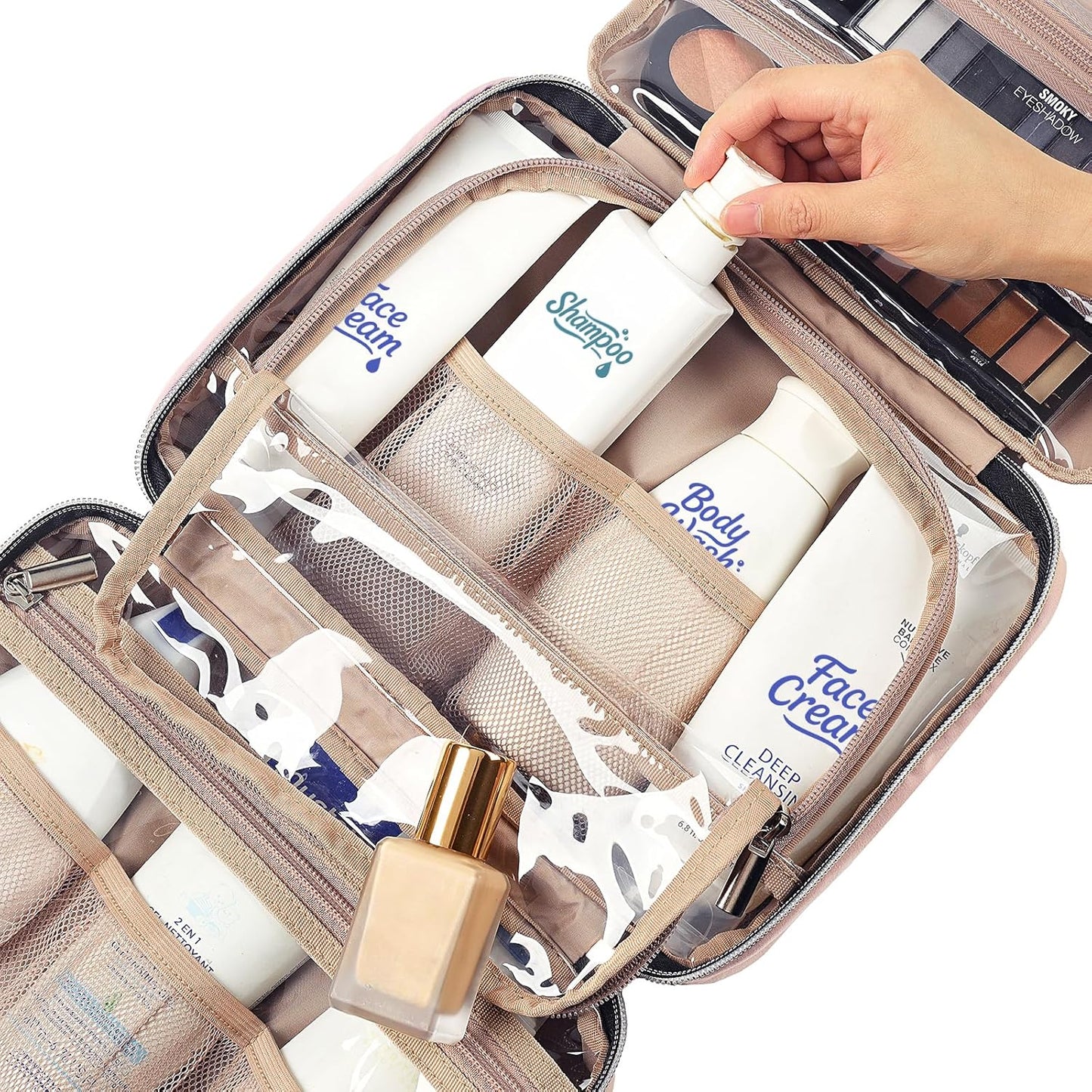 NISHEL Travel Toiletry Bag - Portable Hanging Organizer for Travel Essentials | Medium Size, Pink
