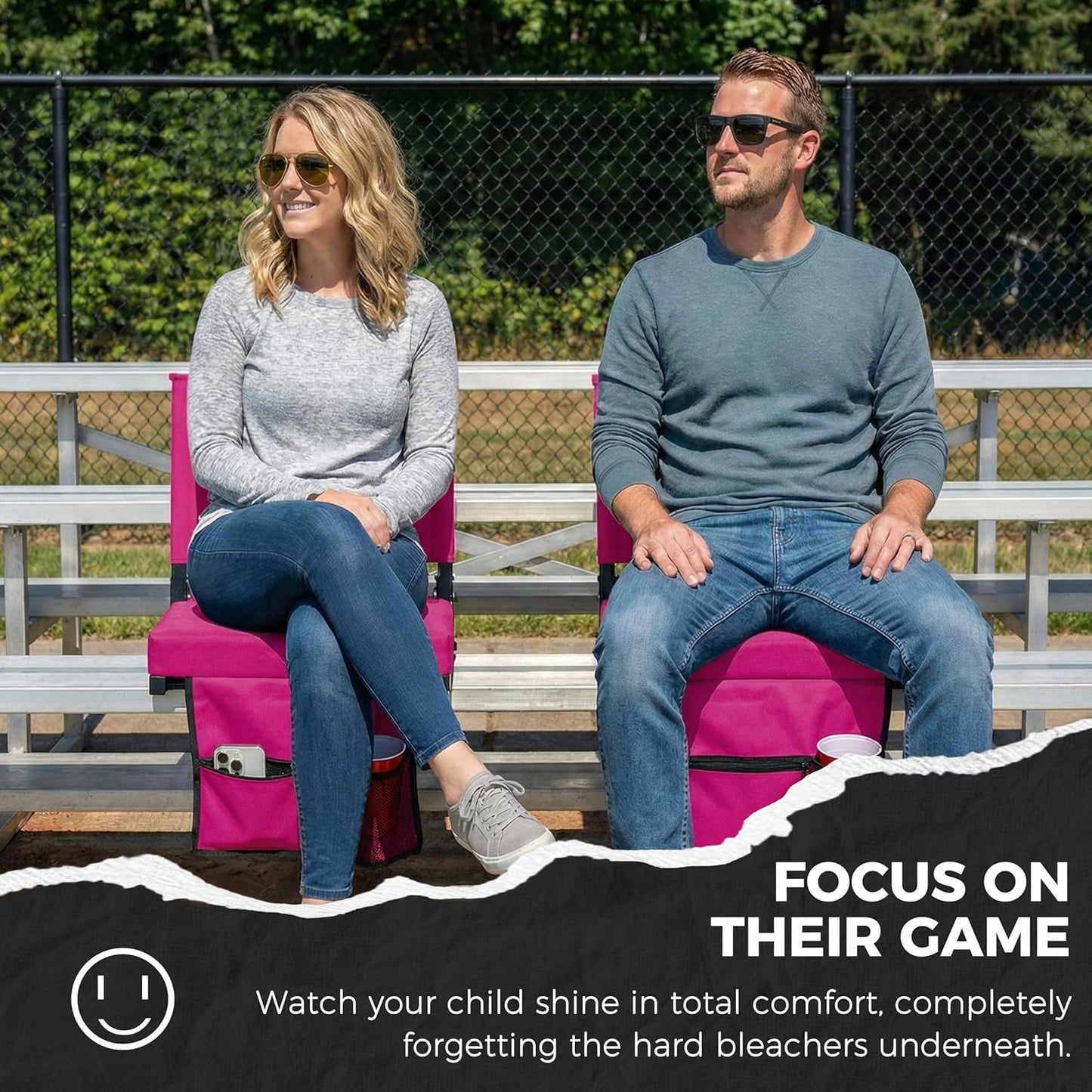 Sport Beats Stadium Seats - Comfortable Bleacher Chair with Back Support & Cushion | Pink, 1pc, 17" W x 12" D x 16.5" H