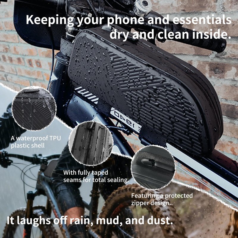 TGpao Waterproof Top Tube Bike Bag for Mountain Bikes, Large Capacity Front Triangle Storage Pouch with Reflective Stripes, Protect Your Phone, Money and Other Valuable Items