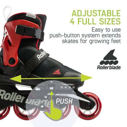 Rollerblade Microblade Free 3WD Kid's Size Adjustable Inline Skate, Black and Red, High Performance Inline Skates