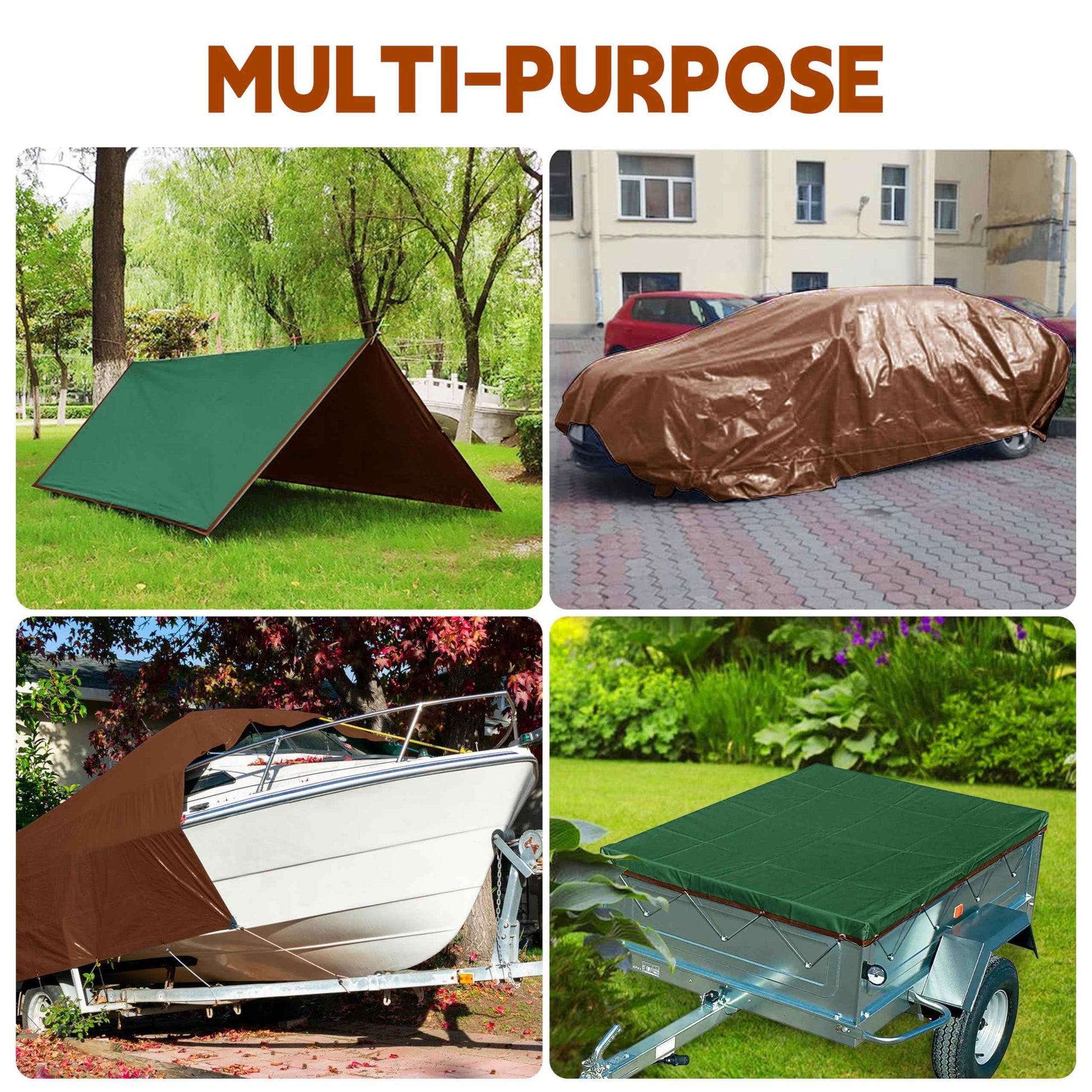 Tarp 10x14 ft 100% Waterproof 7mil Durable Grommets and Reinforced Edges,Uv Resistant,Green/Brown Tarp,Emergency Rain Shelter,Outdoor Cover and Camping Use -by MVPNET