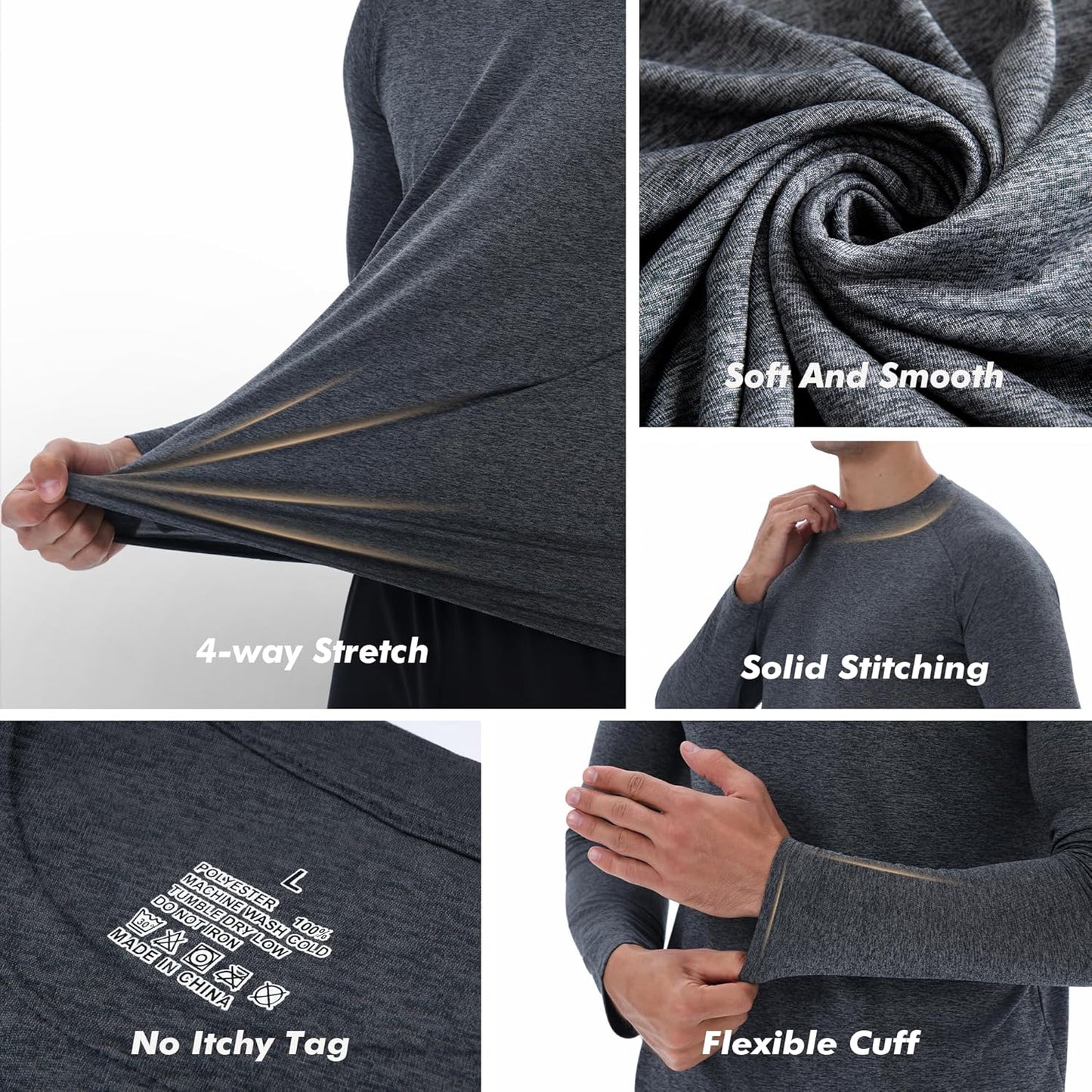 Skiennix Long Sleeve Shirts for Men - Quick Dry Moisture-Wicking Sun Protection | 4 Pack Athletic T-Shirts