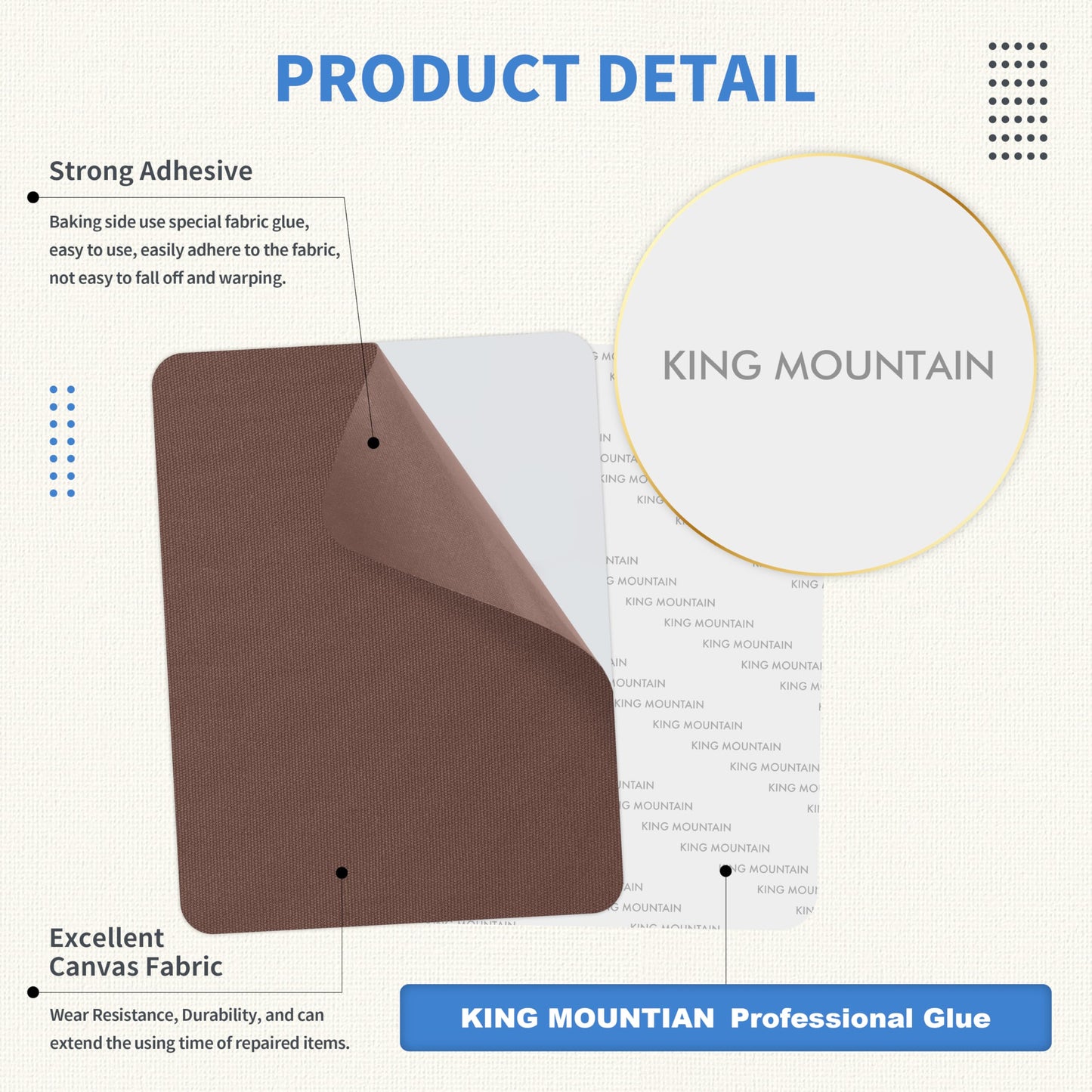 KING MOUNTAIN Canvas Repair Patch 9 x11 Inch 2 Pcs Self-Adhesive Waterproof Fabric Patch for Sofas, Tents, Furniture,Tote Bags, Car Seats (Brown)