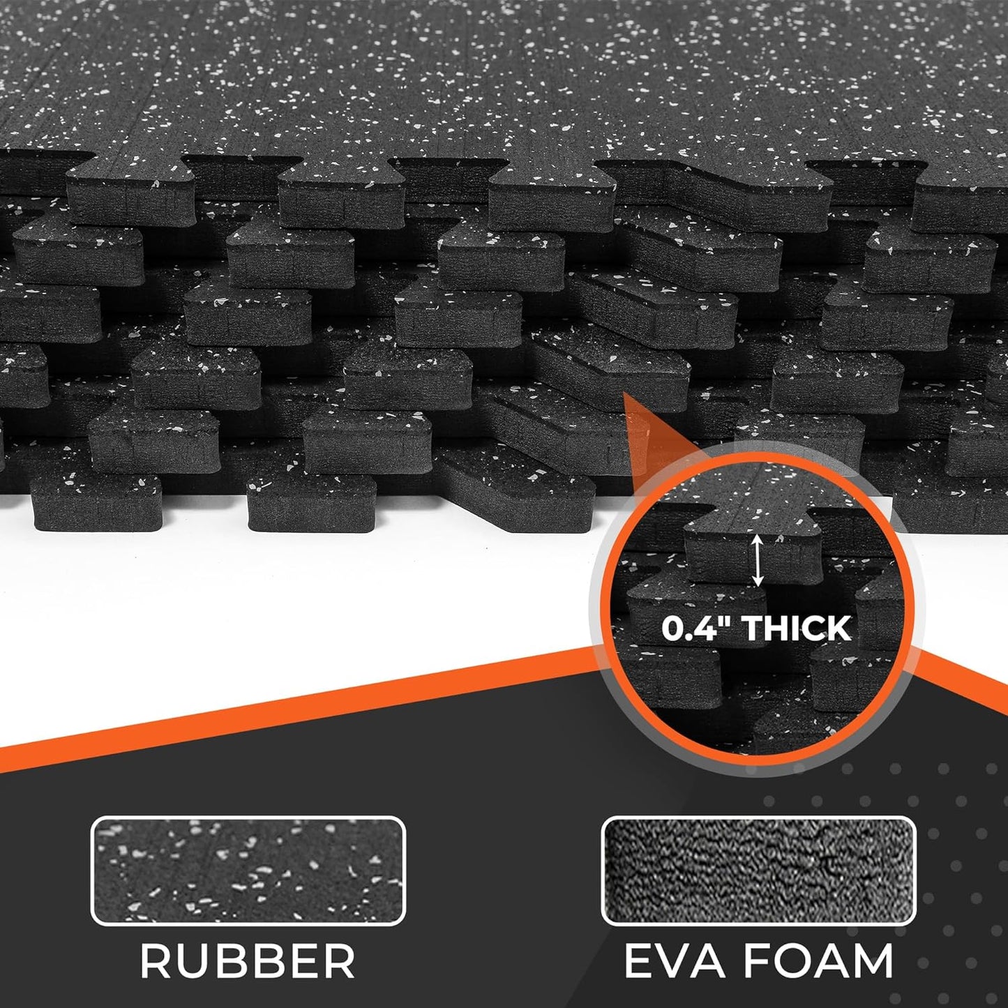 SUPERJARE Rubber Top Exercise Mats - 0.4'' Thick High Density EVA Foam | 24 Pcs, 96 Sq Ft, Black/Grey