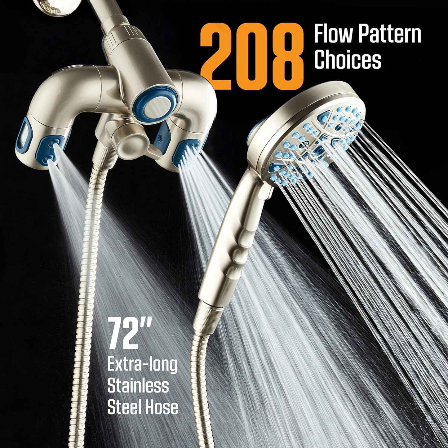 Polaris High Pressure Shower Head & Handheld Combo - 208 Settings, Magnetic Dock, Chrome Finish