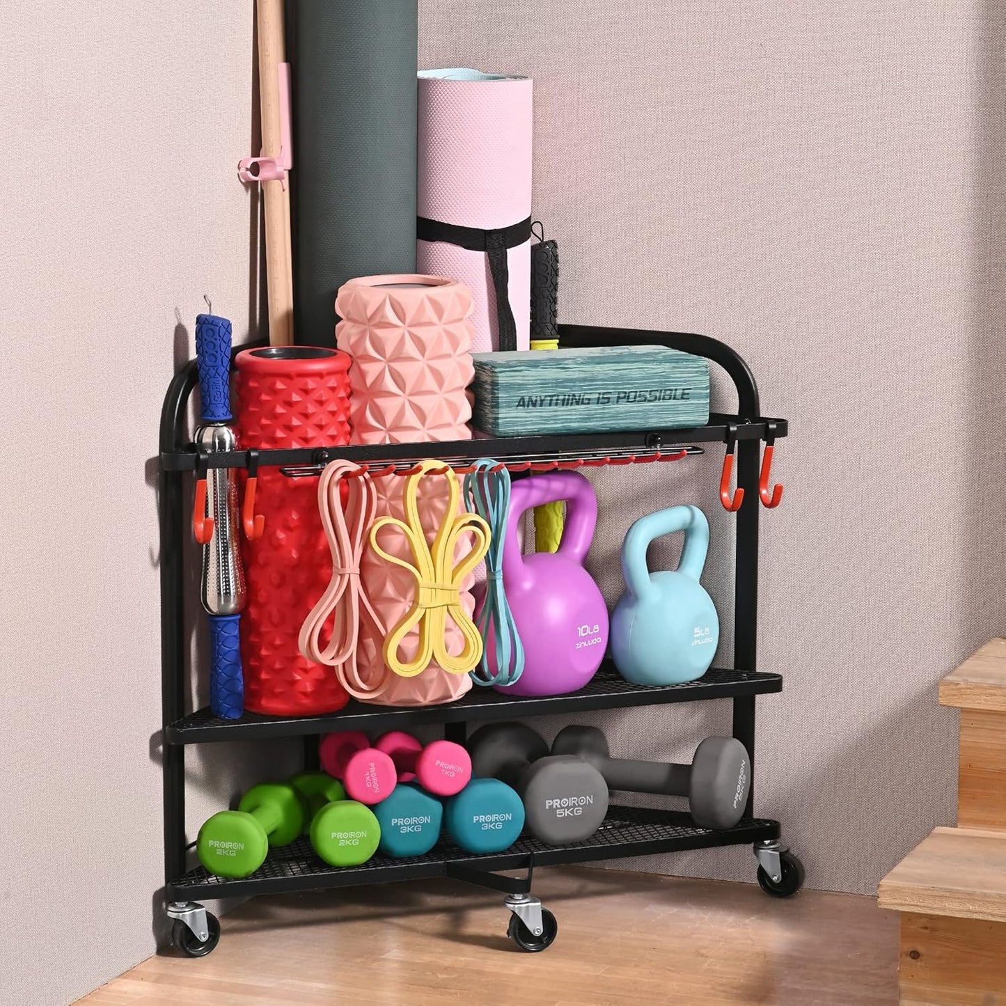 PLKOW Dumbbell Weight Rack - Home Gym Storage Solution for Dumbbells & Yoga Mats | Durable Design