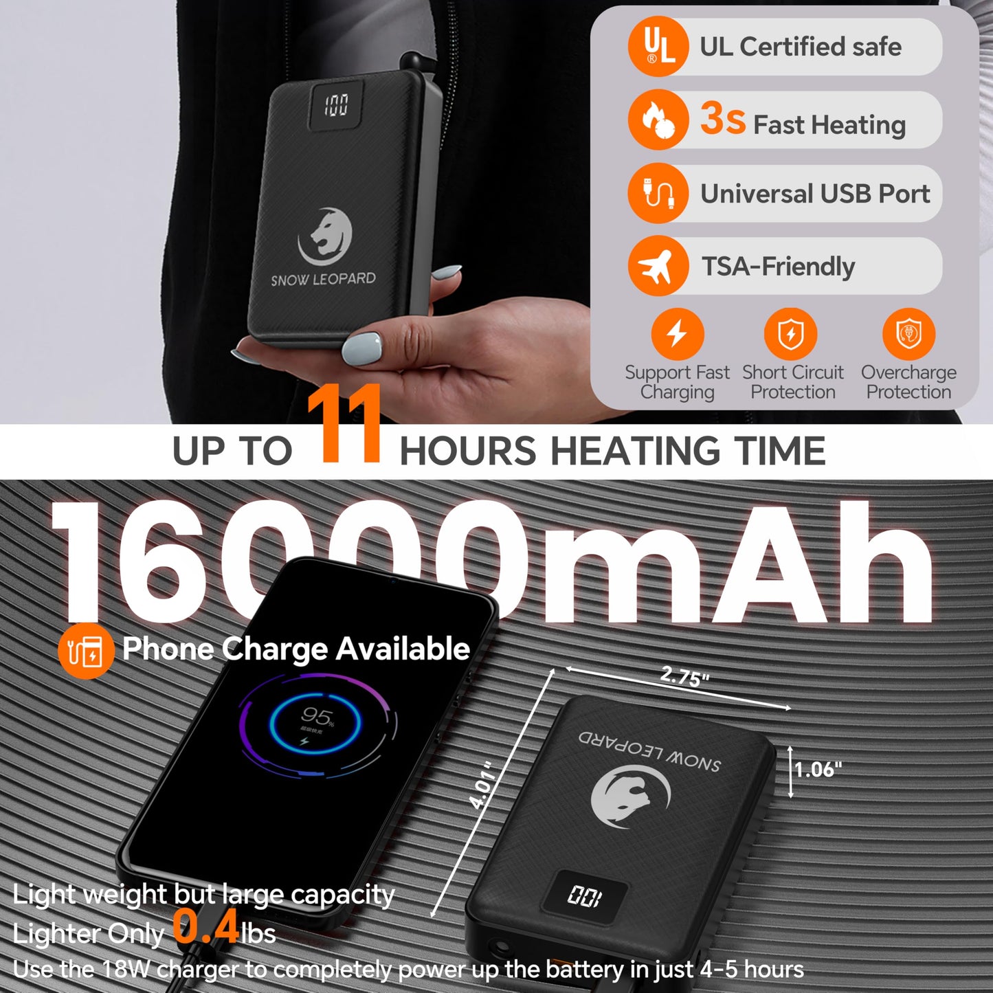SNOW LEOPARD Women’s Heated Vest with Battery Pack Included, 7.4V 16000mAh Fleece Smart Electric Lightweight Heating Vest