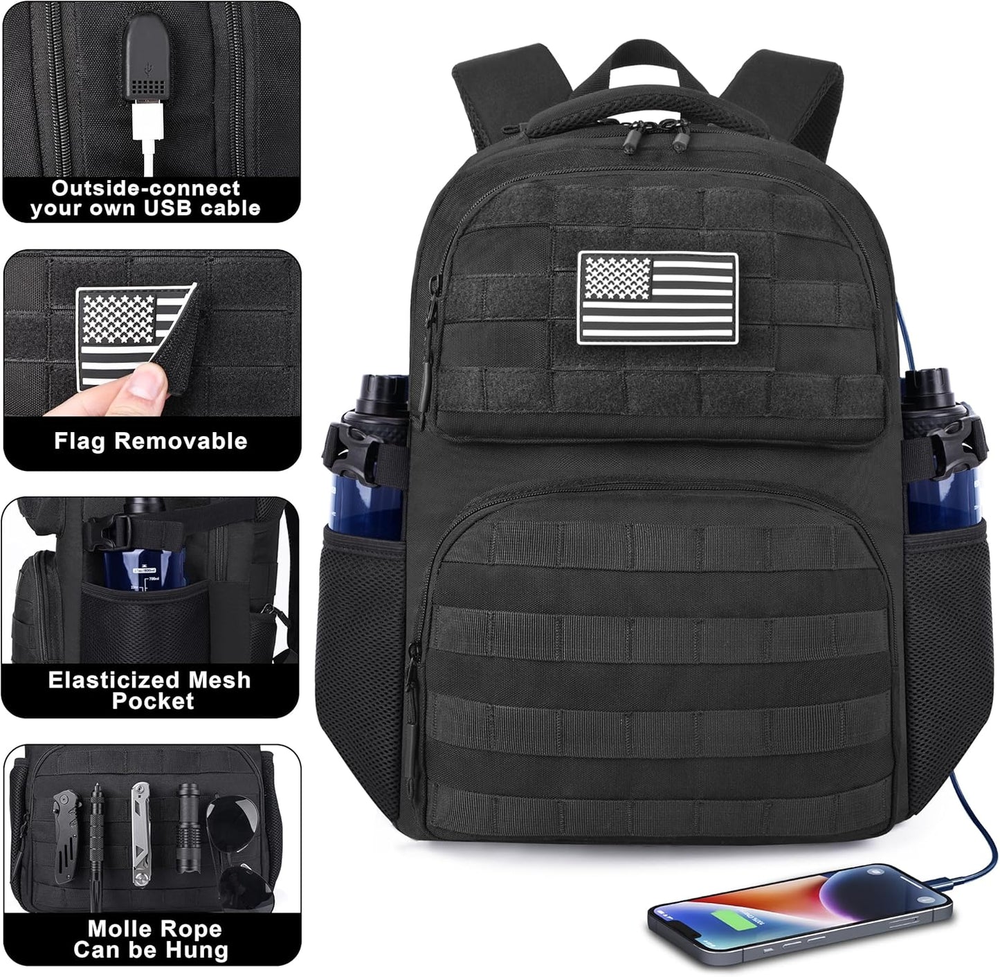 Mozeto Laptop Backpack - 17 Inch Tactical Utility Bag for Men with USB Charger Port | Travel-Approved