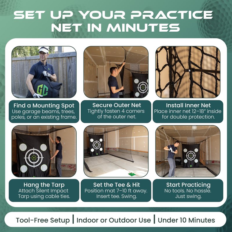 Premium Golf Hitting Net 10x10x10FT (Net Only) - Golf Practice Net with Targets, Protection & Strike Net, Mat & Tee, Carry Bag (No Metal Frame) Golf Nets for Backyard, Indoor, Outdoor, Garage