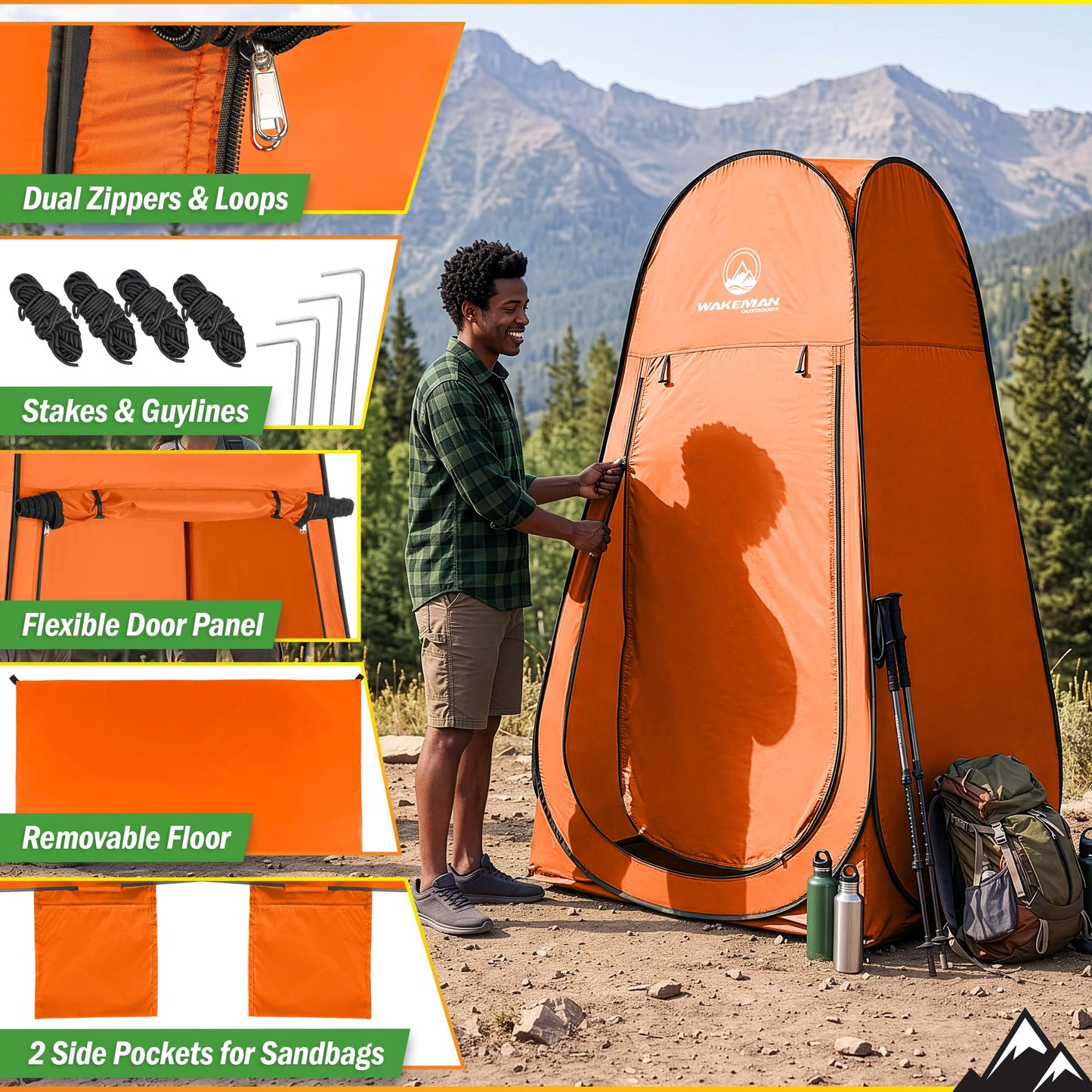 Pop Up Pod - Privacy Shower Tent, Dressing Room, or Portable Toilet Stall with Carry Bag for Camping, Beach, or Tailgate by Wakeman Outdoors (Orange)