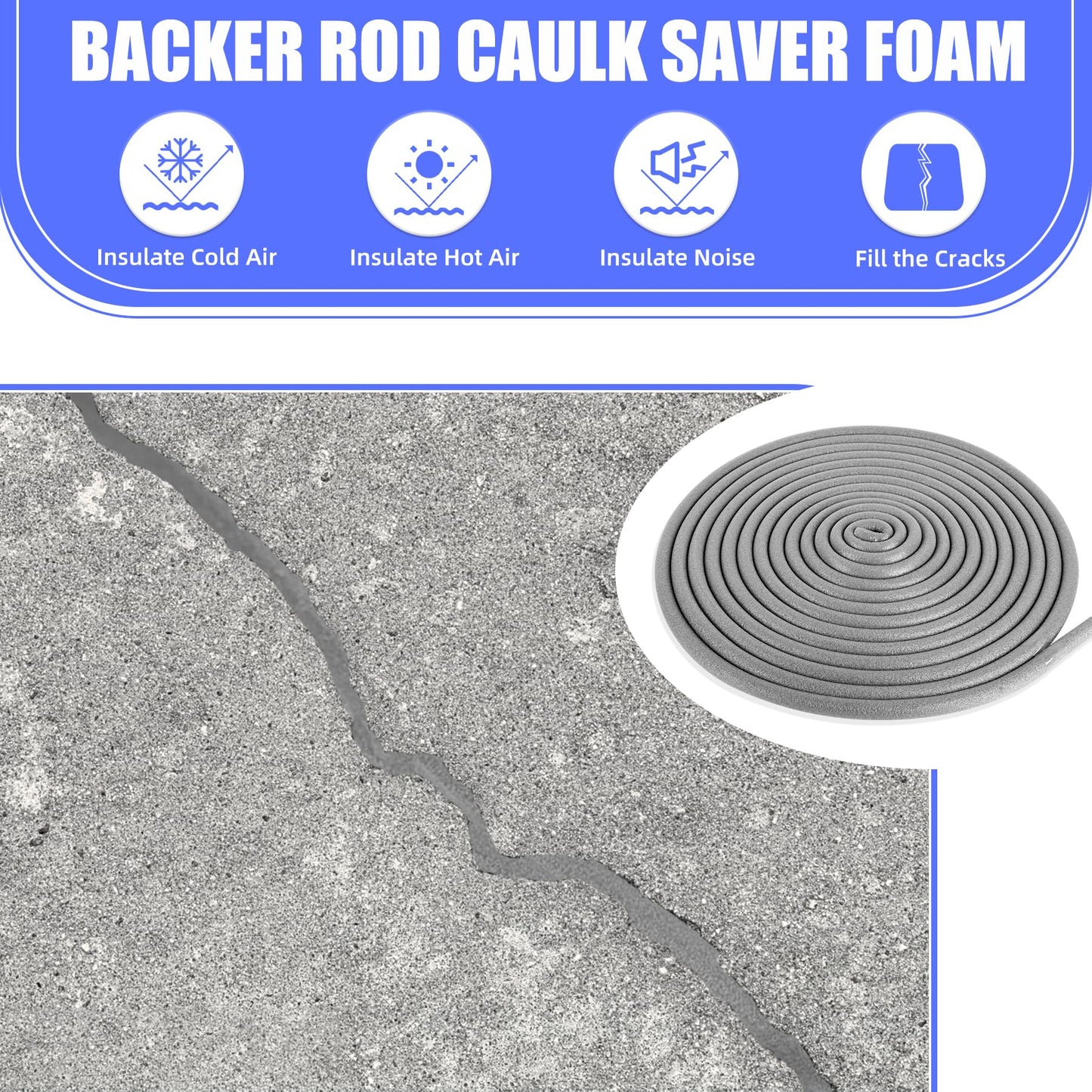 1/4" Diameter x 59' Length Backer Rod Caulk Saver Foam for Cement Caulk, Joints and Gaps and Driveway Crack (Dark Grey)