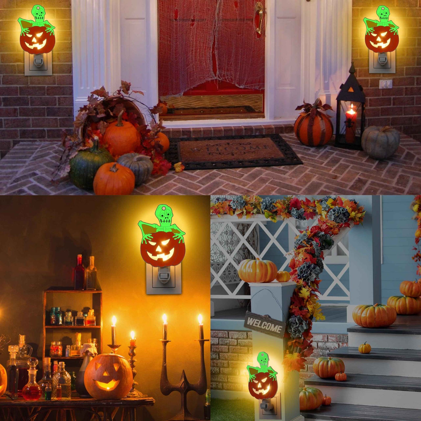 KUNDGLA Night Lights Plug into Wall,Halloween Skull Pumpkin 7W Plug in Night Light Dusk to Dawn 3000K Warm White Nightlight Switch-On/Off for Adult Kids Room Bathroom Hallway Kitchen Home Party Decor