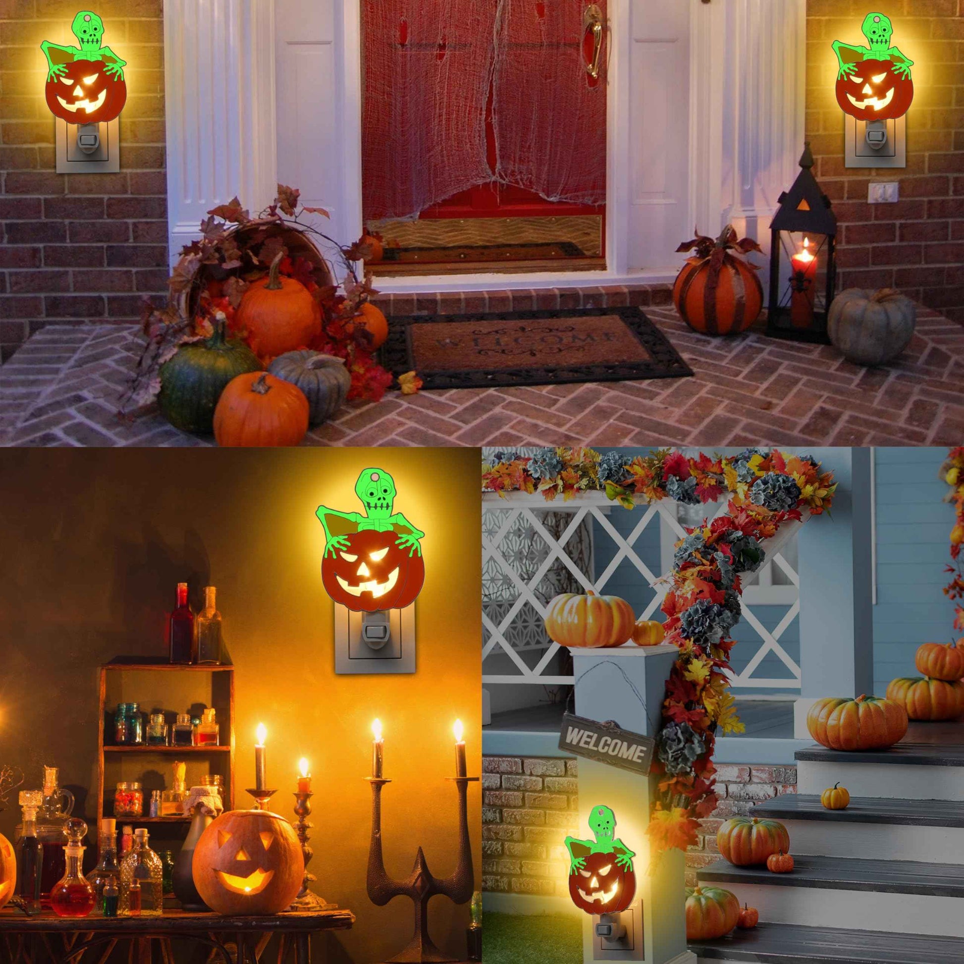 KUNDGLA Night Lights Plug into Wall,Halloween Skull Pumpkin 7W Plug in Night Light Dusk to Dawn 3000K Warm White Nightlight Switch-On/Off for Adult Kids Room Bathroom Hallway Kitchen Home Party Decor