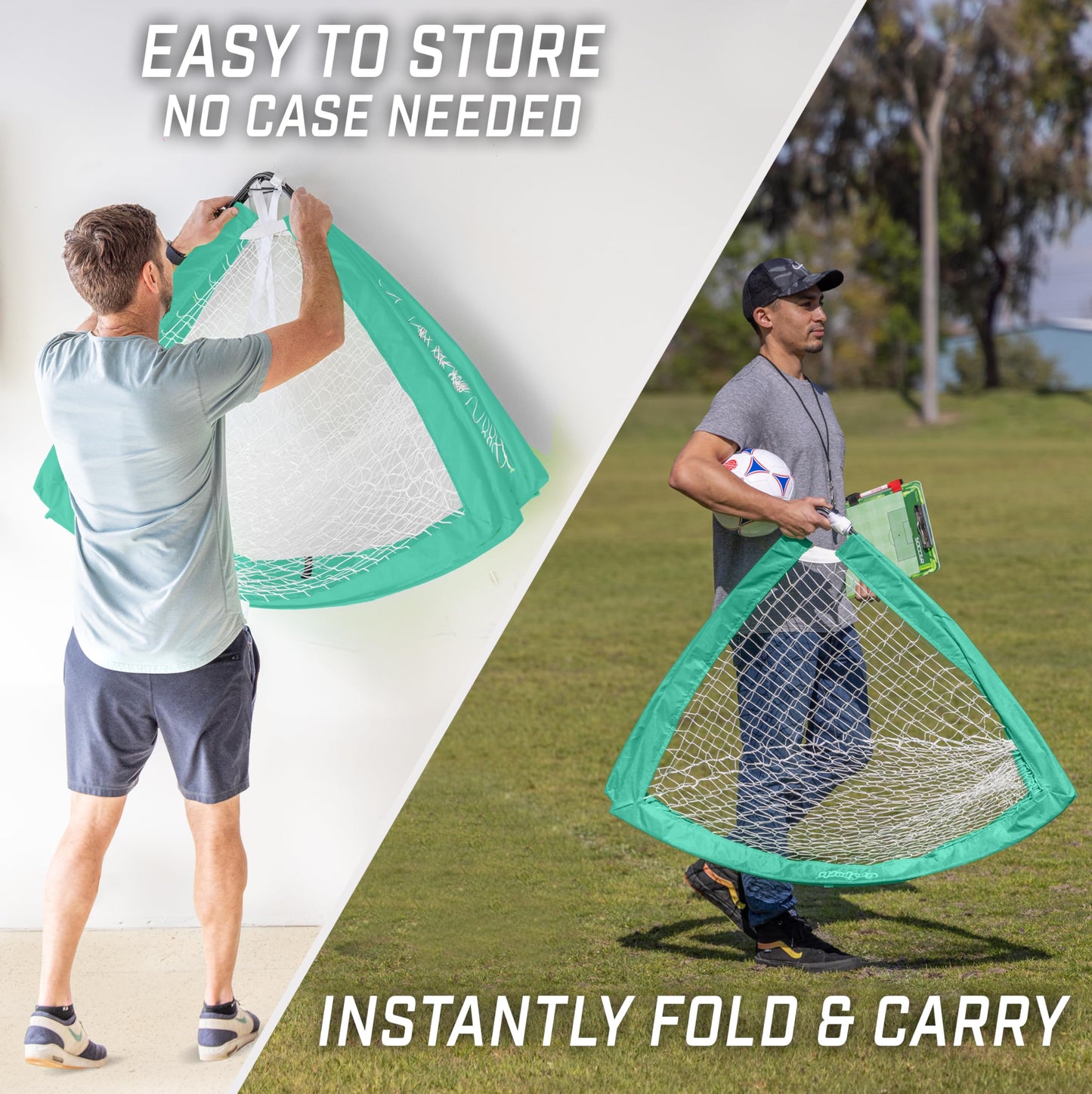 GoSports Team Tone 4 ft x 3 ft Portable Soccer Goal for Kids - Pop Up Net for Backyard - Turquoise