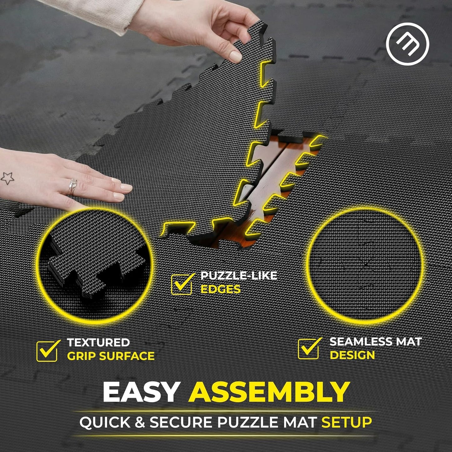 BEMAXX Gym Mats Set - 18 Pcs EVA Interlocking Foam Floor Tiles | Protective 18 Sqft Workout Flooring (12.6"x12.6"x0.4")
