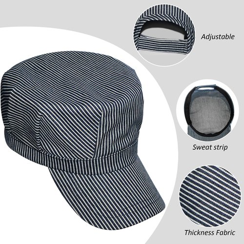 Neletao Blue and White Railroad Engineer Hat Train Conductor Adult Hat