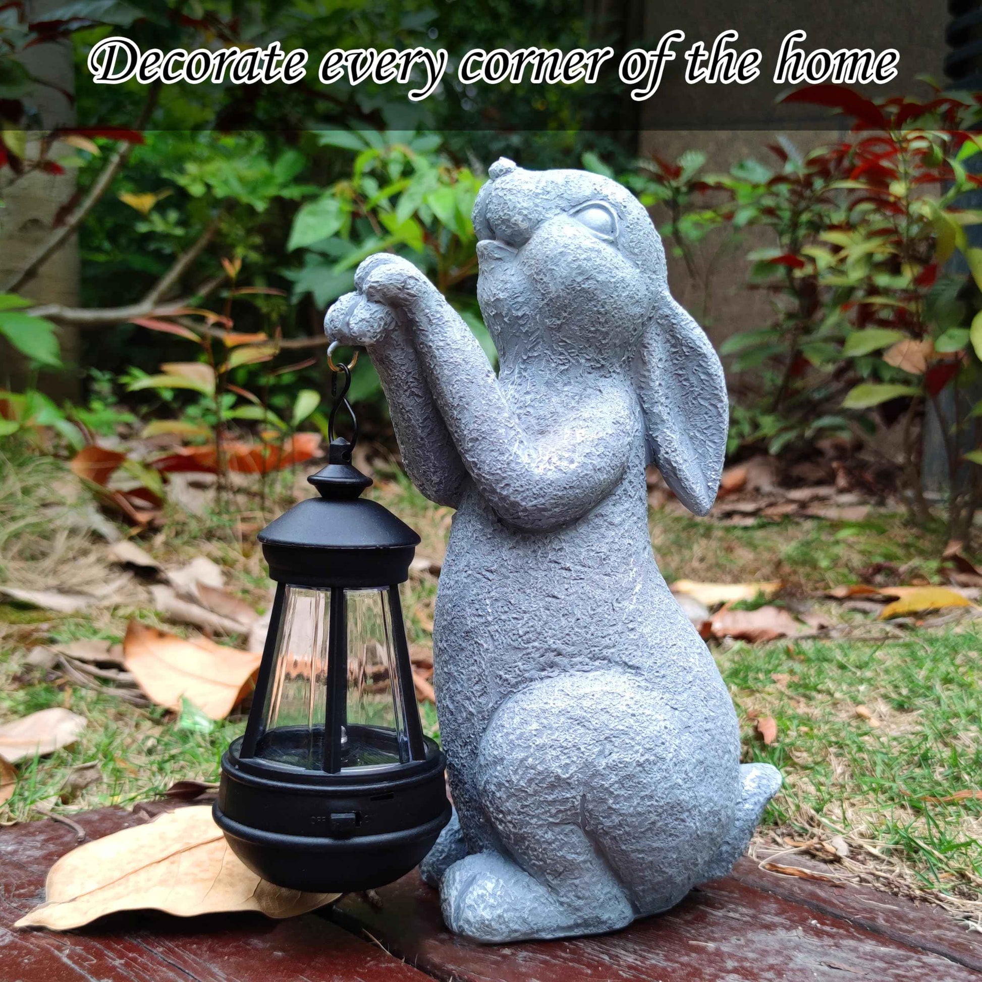 VIOYOUNS Rabbit Solar Garden Outdoor Statues,Resin Rabbit Figurine Decorations with Solar Lights Lantern, Outdoor Resin Bunny Decor for Lawn,Yard, Unique Housewarming Gift for Garden Home