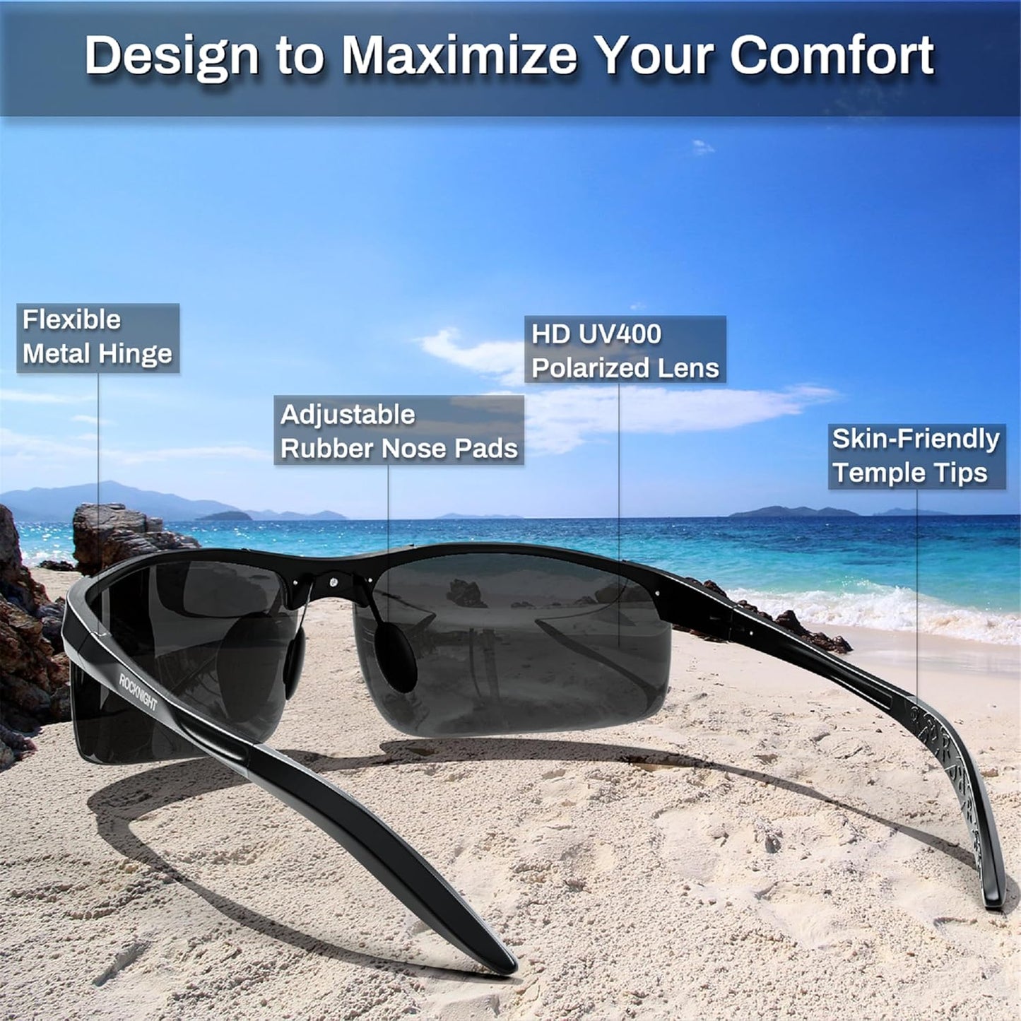 ROCKNIGHT HD Polarized Sunglasses - Ultra-Light UV400 Protection for Golf & Fishing Outdoors