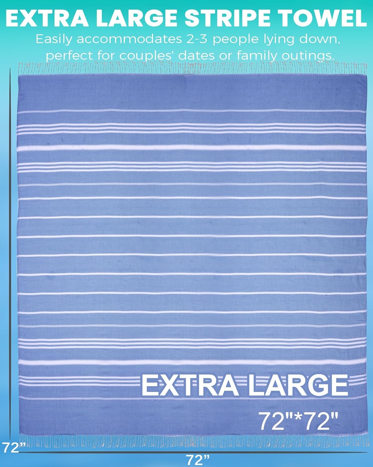 Skiennix Boho Throw Blanket - Extra Large Turkish Beach Towel for Outdoor Picnics | Navy