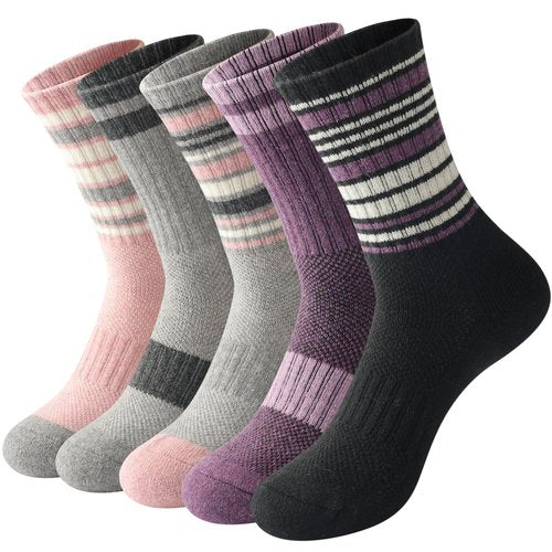 Juedverty Merino Wool Socks For Women Hiking Winter Boot Thermal Warm Thick Cushion Cozy Work Crew Socks 5 Pairs