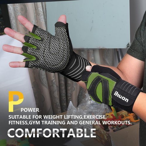 Ihuan Weight Lifting Gym Gloves - Ventilated Design with Wrist Wrap Support for Men & Women