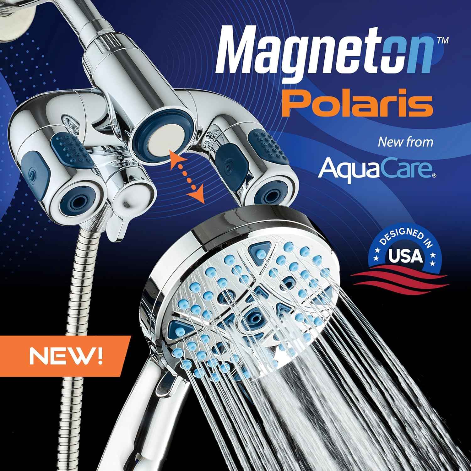 Polaris High Pressure Shower Head & Handheld Combo - 208 Settings, Magnetic Dock, Chrome Finish