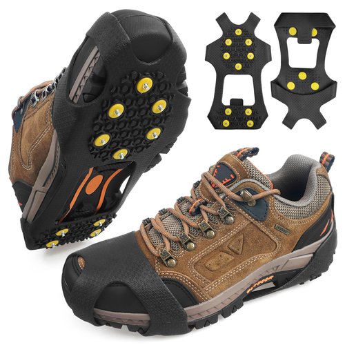 Ice Cleats Snow Traction Cleats for Shoes and Boots,10-Studs Anti-Slip Ice Grippers Rubber Crampons Cleats for Walking on Snow and Ice Slip-on Stretch Overshoe Footwear(XXL)