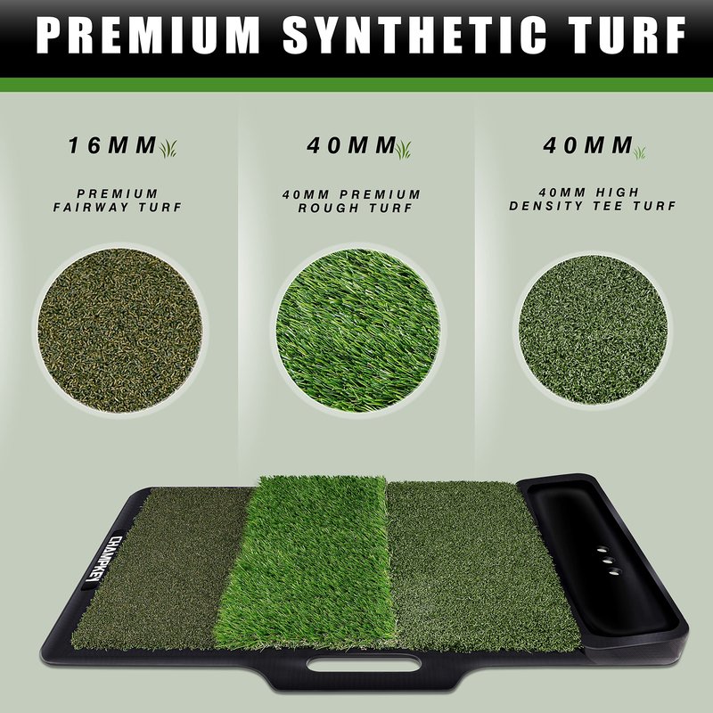 CHAMPKEY 19" x 27.5" Tri-Turf Golf Hitting Mat with Ball Tray | Solid Adhesive Technology Golf Practice Mat | High Durability and Stability Golf Mat