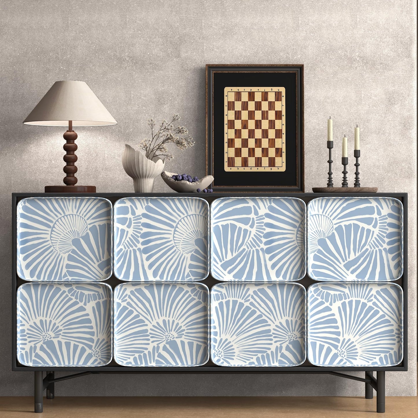 White and Blue Wallpaper Peel and Stick Wallpaper Boho 17.3"×197" Modern Wallpaper Self Adhesive Removable Wall Paper for Bedroom Blue Contact Paper for Cabinets Drawers Shelf Home Decor Vinyl Film